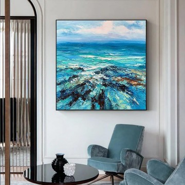 150の主題の芸術作品 Painting - パレットナイフによる青い地中海の風景ビーチアート壁装飾海岸